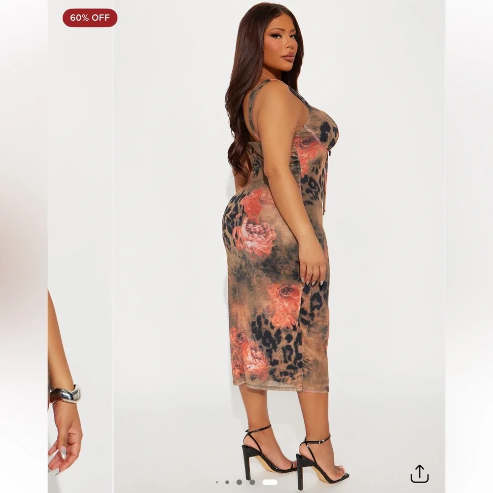 Fashion Nova Curve Plus Size Leopard Mesh Midi Dress - Picture 3 of 4